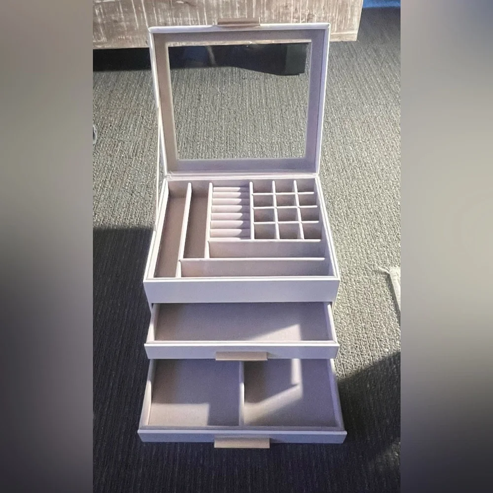 New SONGMICS Jewelry Box with Glass Lid, 3-Layer Jewelry Organizer, 2 Drawers - Picture 3 of 6